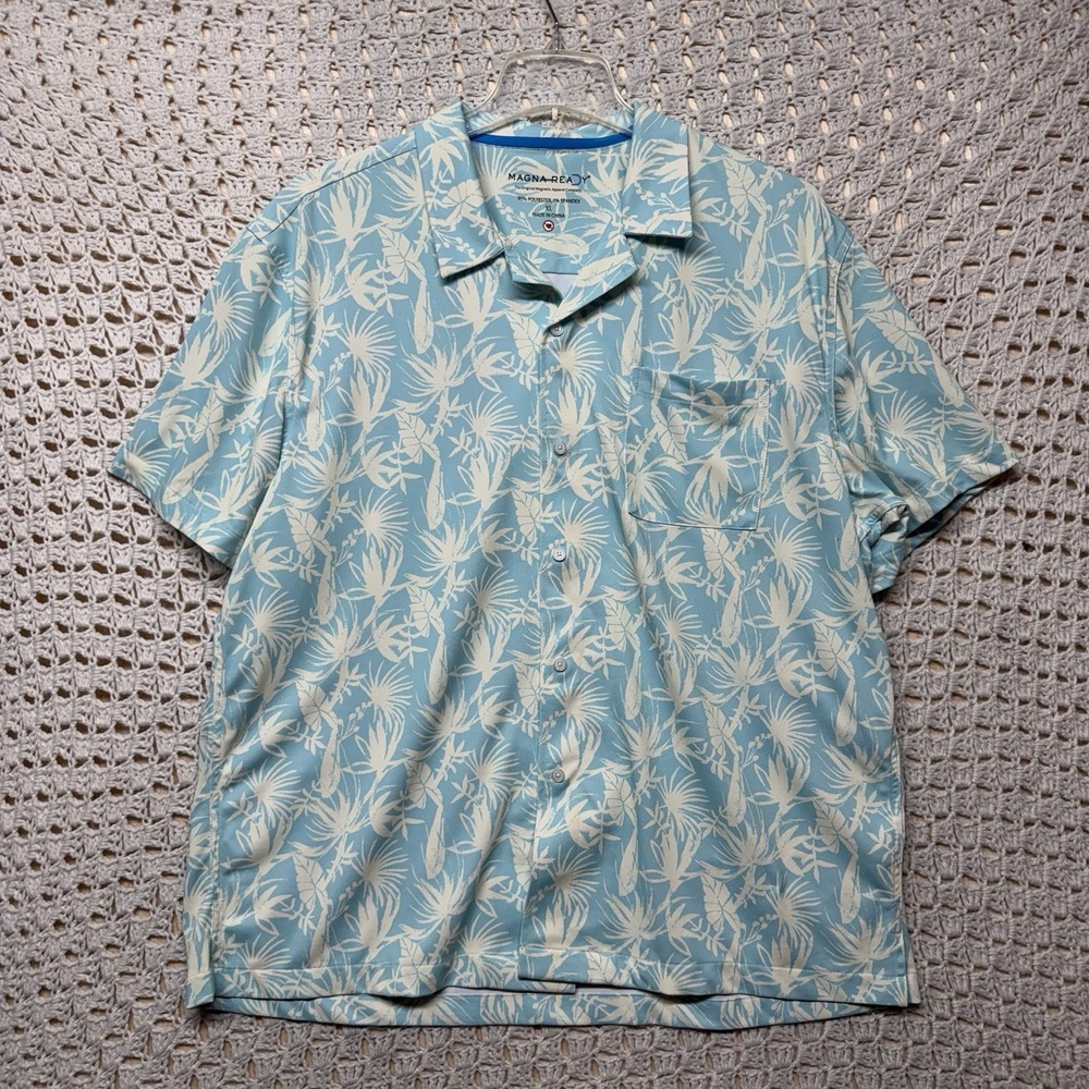 Magna Ready Shirt Mens XL Untucked Short Sleeve Cooling Magnetic Closures  Leaf